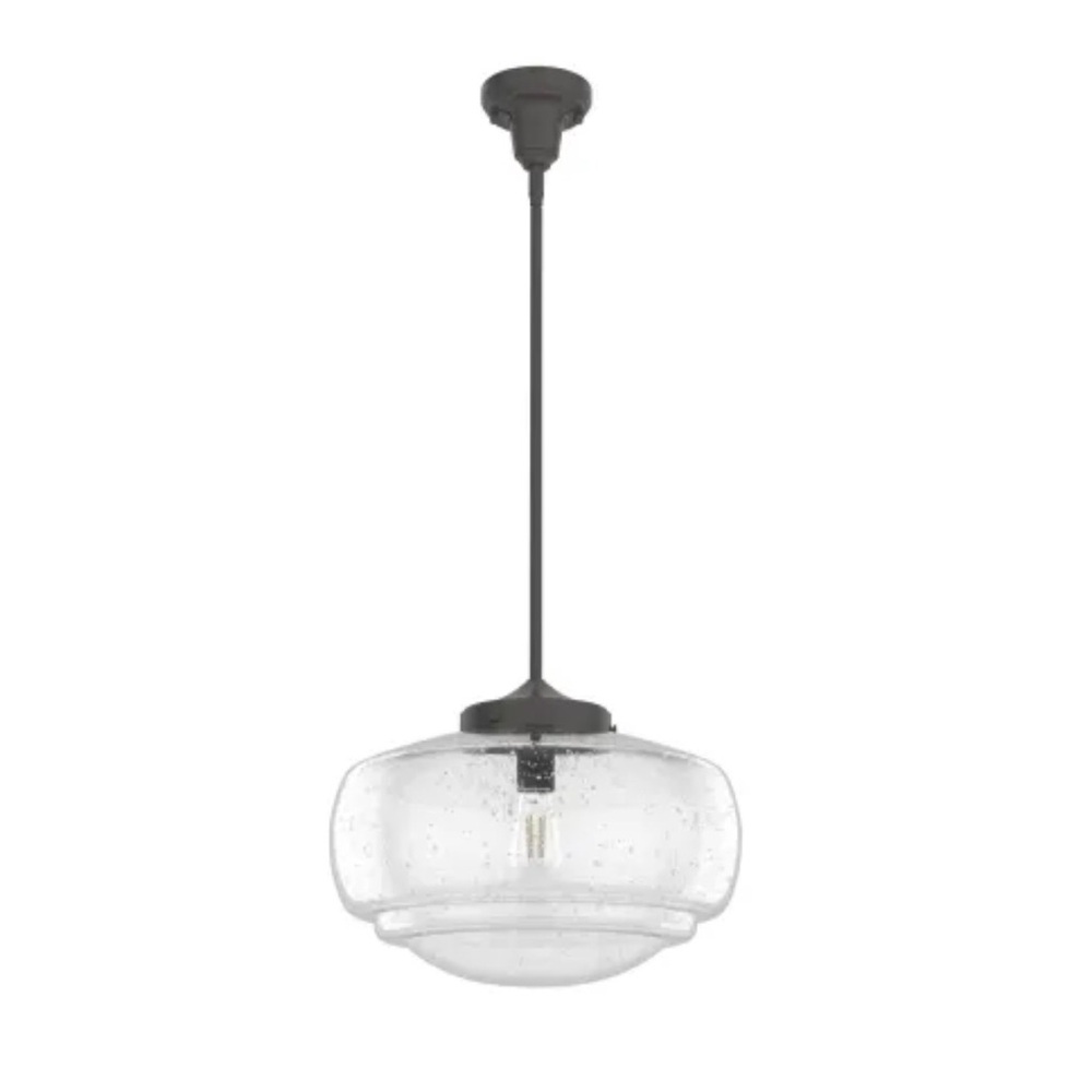 Hunter 19046 Saddle Creek Noble Bronze Clear Seeded Brass Pendant Light. New